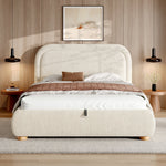 Upholstered Double Bed 140x190cm Hydraulic Storage Slatted Base Beige Bouclé