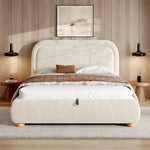 Upholstered Double Bed 140x200 cm with Storage, Beige Bouclé