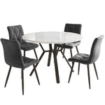 5-Piece Dining Set Modern Round Marble Table 4 Ergonomic Chairs Black Metal Grey Suede