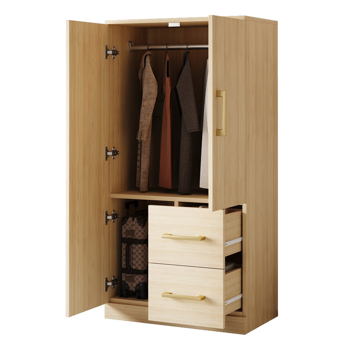 Wardrobe 70x40x135cm Double Door Drawers Storage Wood Color