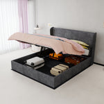 Modern Upholstered Bed with Gas Lift Storage, 160x200 cm - Grey