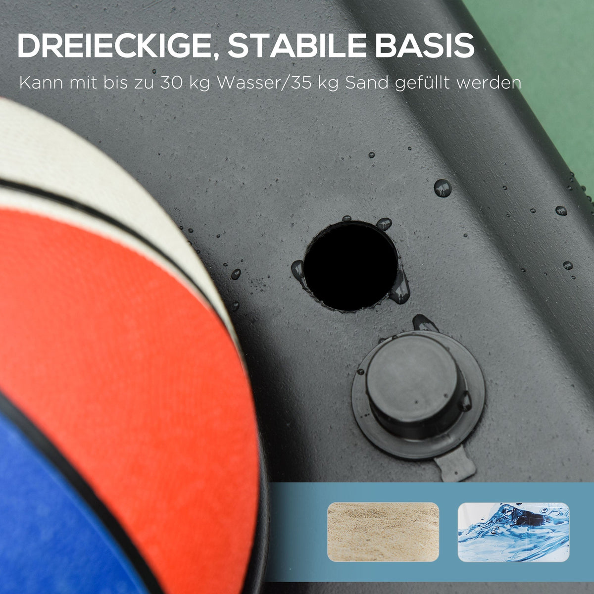 Children's Basketball System, Adjustable, Rollable, Water-Fillable, Black PE & Steel