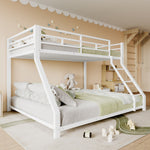 Bunk Bed 90x200 & 140x200 cm with Guardrail & Steps, White Metal