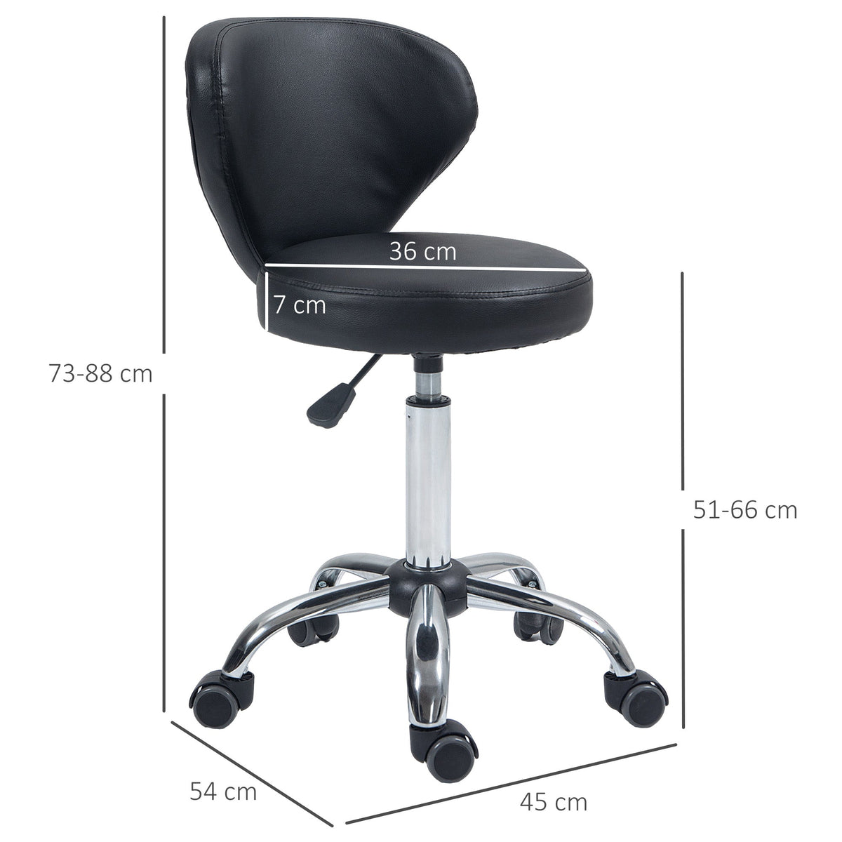 Rolling Stool Massage Stool, 360° Swivel Ergonomic Backrest, Black Faux Leather