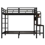 Bunk Bed 90x200 cm with Desk, Storage & LED Light, Black Iron Frame