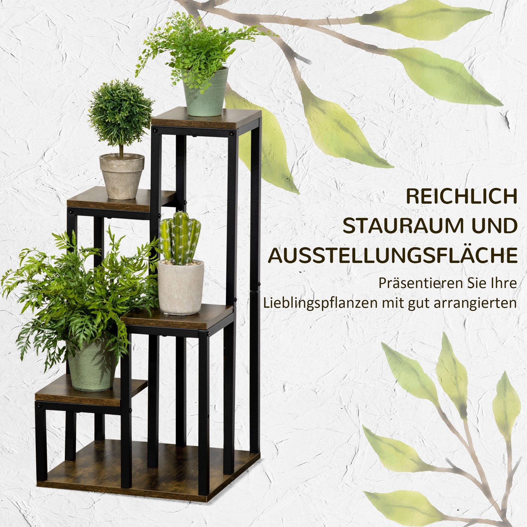 Plant Stand, 4-Level Multifunctional Shelf, Brown