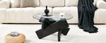 Round Coffee Table 79cm - Tempered Glass Top, Black Wood Grain Legs - MDF/Glass