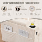 Sofa Bed 3-Seater Hydraulic Chaise Storage USB-C Cup Holders Corduroy