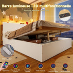 Panel Bed 140x200cm Hydraulic Storage USB-C LED Lighting White/Natural