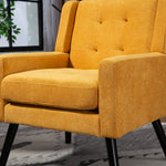 Upholstered Armchair with Buttoned Padding and Solid Wood Legs, Suede Black