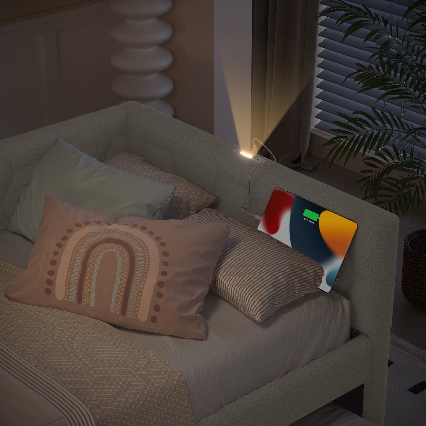 Daybed Sofa Bed 90x200cm Pull-Out Bed Lamp USB/Type-C - Fleece Imitation White