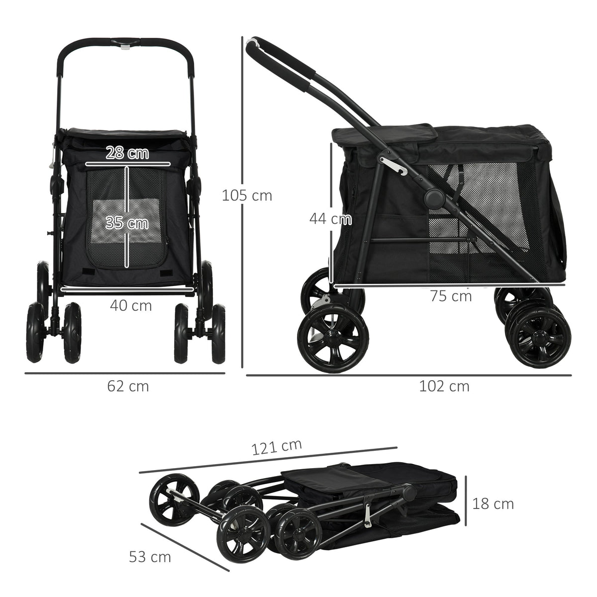 Dog Stroller, Foldable Buggy Mesh Window, Oxford Fabric Black