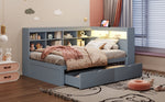 Solid Wood Sofa Bed 90x200cm Multifunctional Storage USB LED Grey