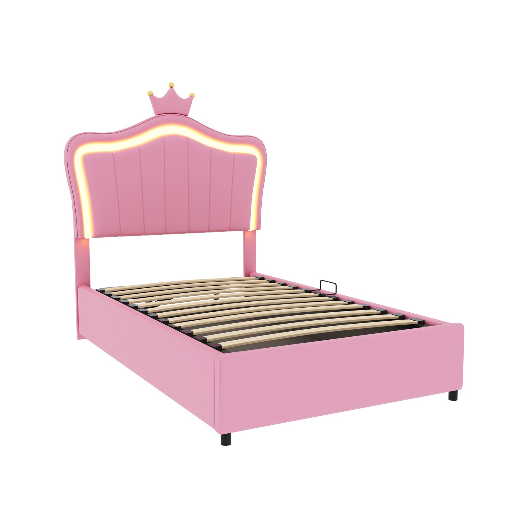 N623P171461H Upholstered Children's Bed Seashell Headboard LED Storage White/Pink Faux Leather