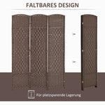 Room Divider, 3-Panel Folding, Weave Pattern, Pinewood, Brown