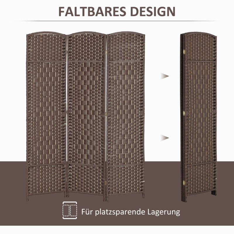 Room Divider, 3-Panel Folding, Weave Pattern, Pinewood, Brown