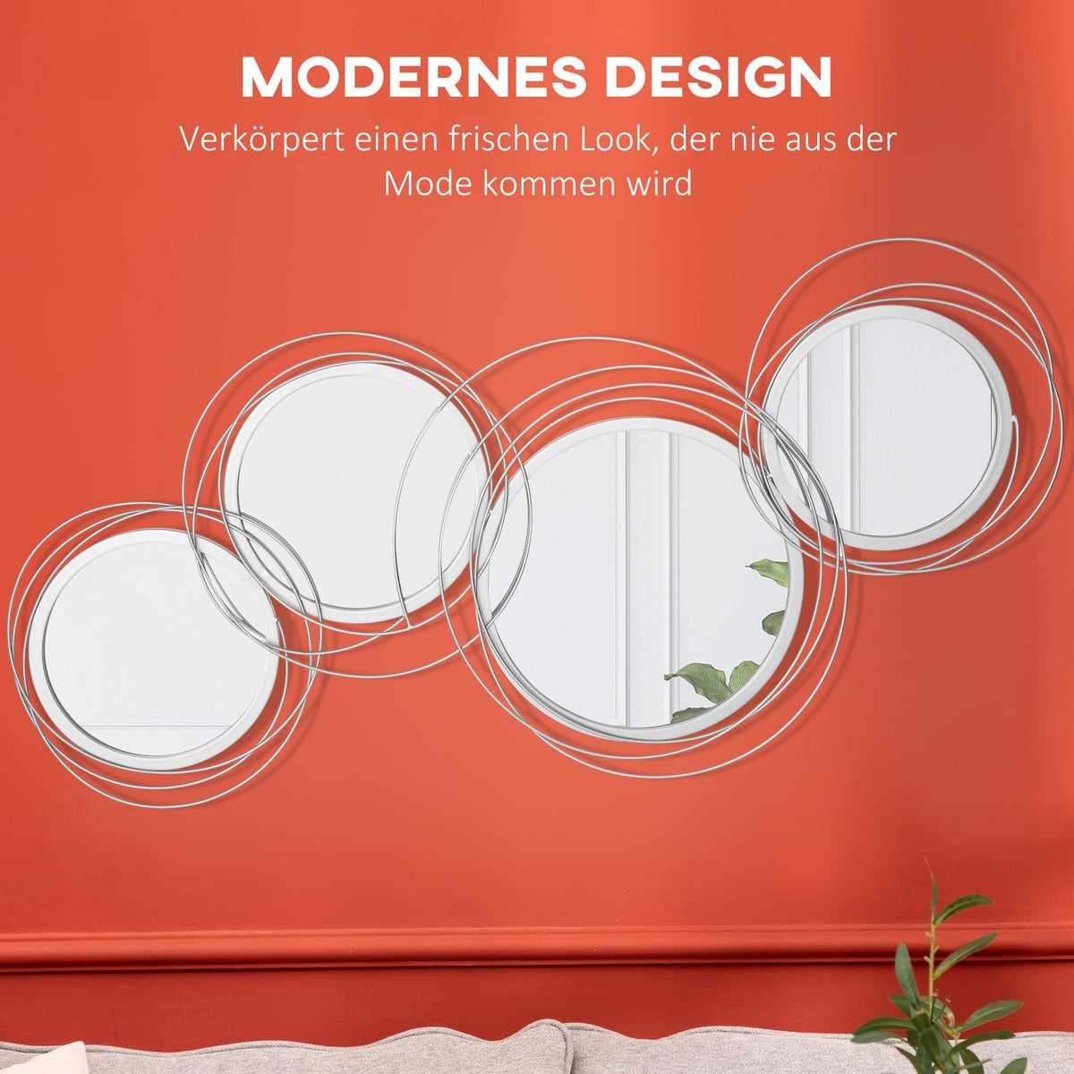 Mirrors Set, 3-Piece 4 Round Wall Decoration, Metal, Silver