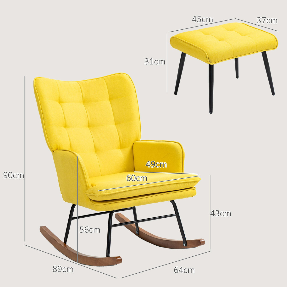 Rocking Chair with Footstool, Relaxing Armchair 130 kg Capacity, Linen Look Beige