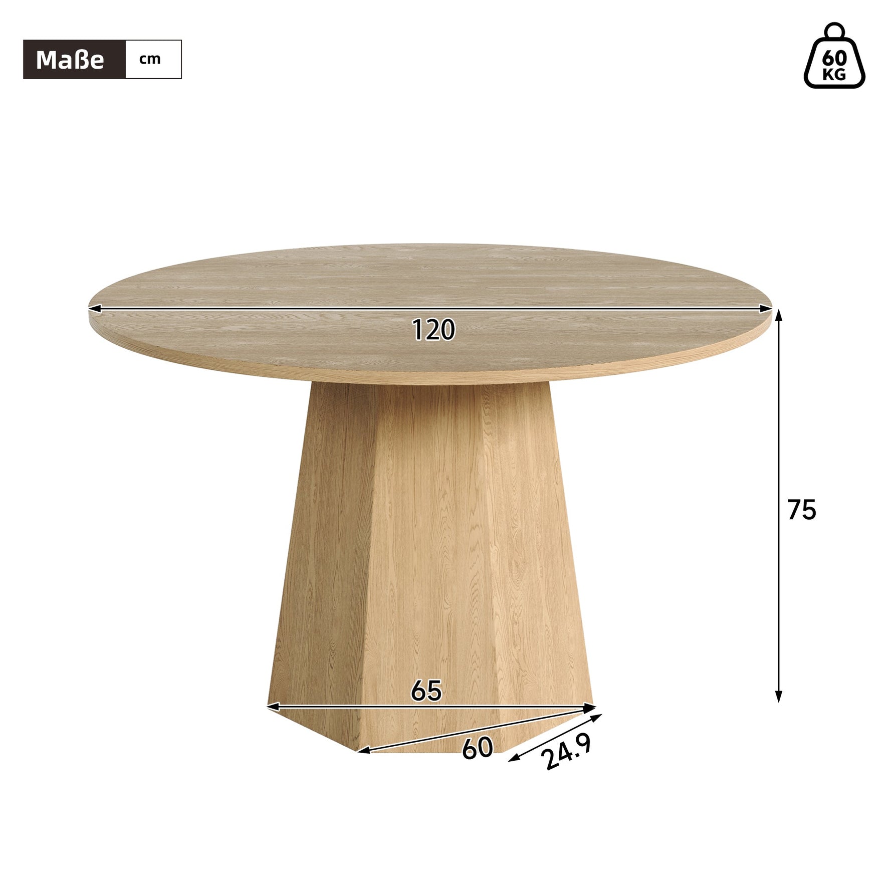 Round Dining Table 120x120cm 4-6 Seater Classic Scandinavian Style Oak
