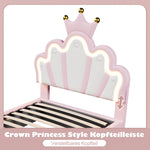 Upholstered Bed 90x200cm Hydraulic Storage LED Crown Shape Adjustable Headboard - PU Pink