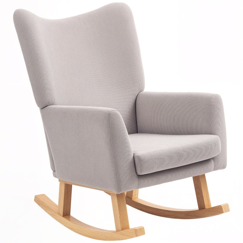 Rocking Chair, High Back Upholstered, Corduroy, Light Grey