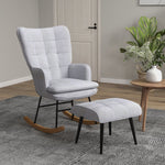 Rocking Chair with Stool, Armchair, Relaxing, 130 kg, Light Grey