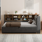 Upholstered Bed/Sofa Bed 90x200cm Multifunctional Hydraulic Storage USB/Type-C Night Light - Dark Grey Velvet