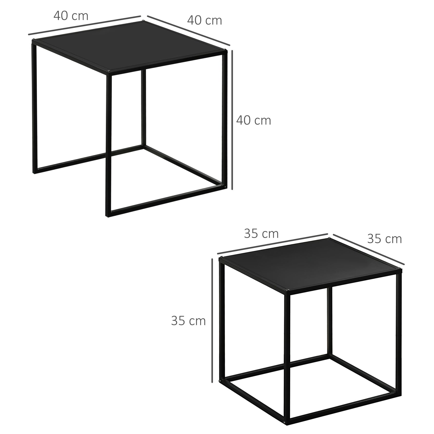 Coffee Table Set, 2 Side Tables, Modern Steel, Black