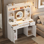 LED Dressing Table with Mirror & Storage Drawers, White