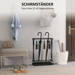Umbrella Stand, Rectangular Holder with 24 Hooks/Removable Water Tray, Steel Black