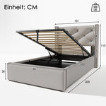 Hydraulic Upholstered Bed, Single 90x200cm with Storage, Light Grey Cotton
