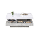 Double Coffee Table, High-Gloss 360° Swivel Top with Storage, White Marble