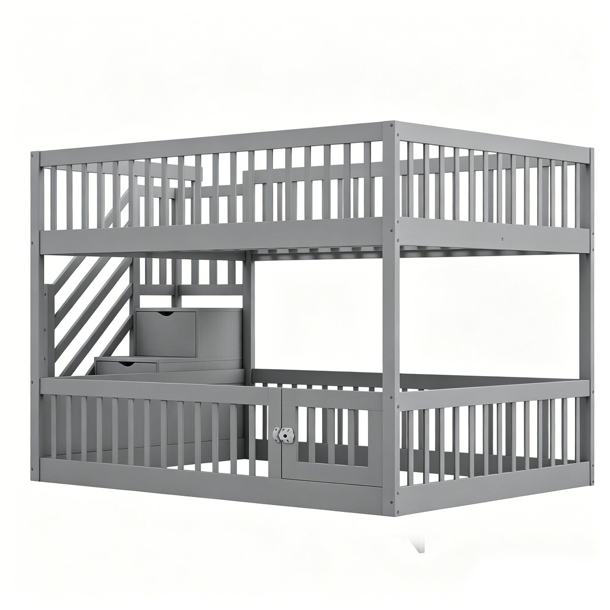 Bunk Bed 140x200 with Safety Stairs & Drawers, Grey Wood