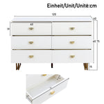 Modern Sideboard and Mirror Set, 6-Drawer Chest, White