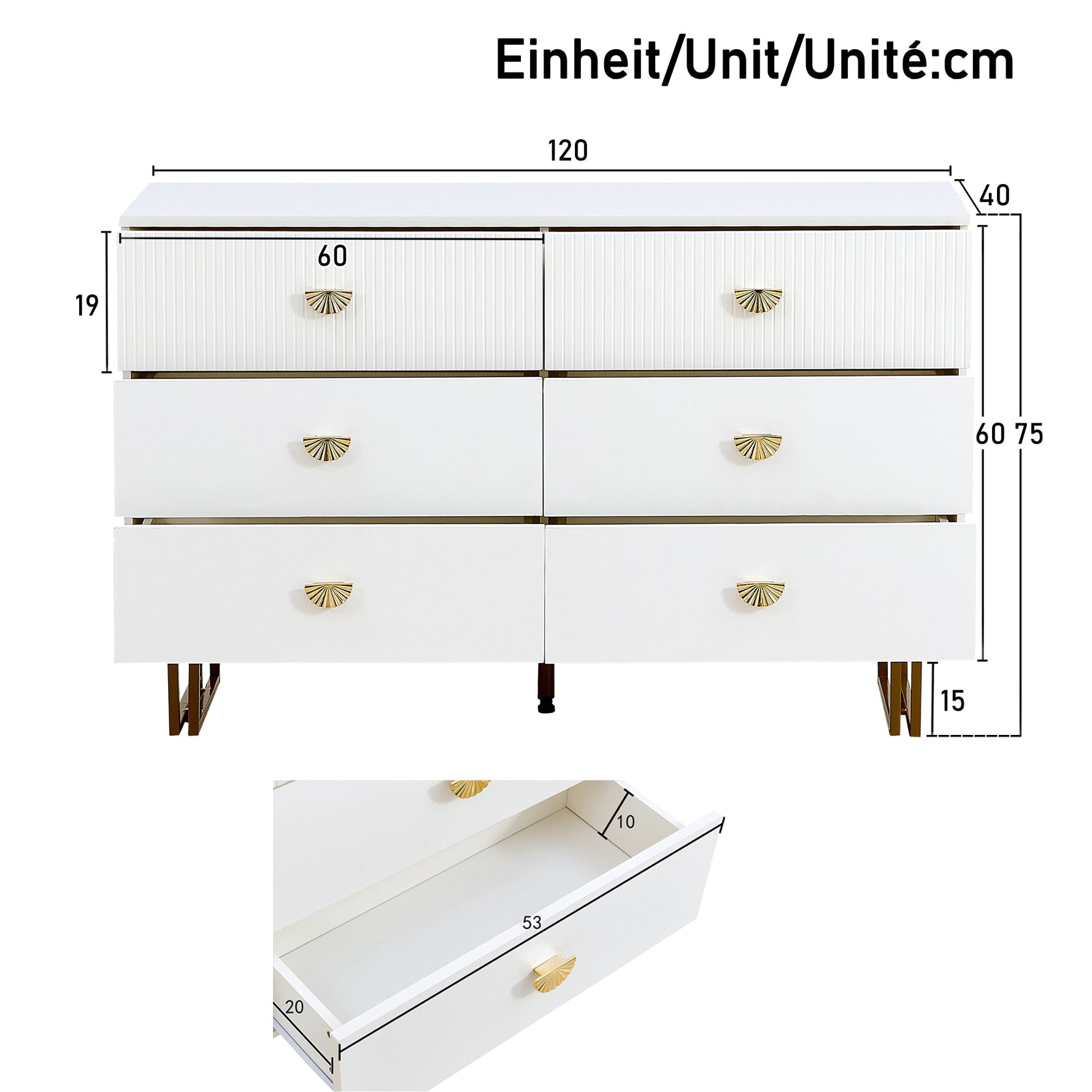 Modern Sideboard and Mirror Set, 6-Drawer Chest, White