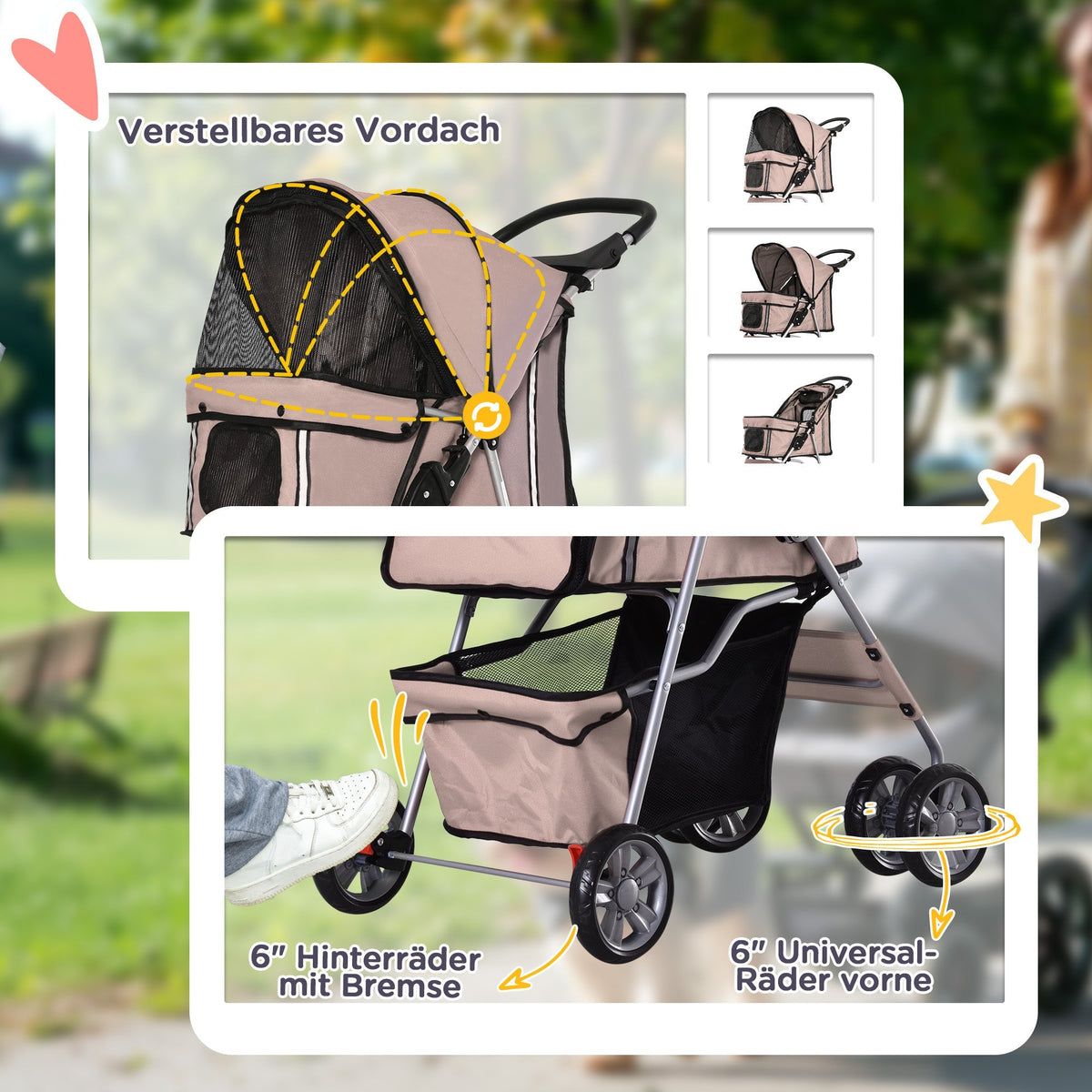 Dog Stroller, Lightweight Foldable Jogger, Coffee Brown