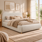 Upholstered Double Bed 180x200cm with Storage, White Bouclé