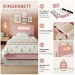 Children's Upholstered Bed 90x200cm with 4 Drawers & LED, Pink