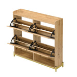 Shoe Cabinet Modern 4 Door Wooden Slat Metal Frame - 108.5x24x100cm