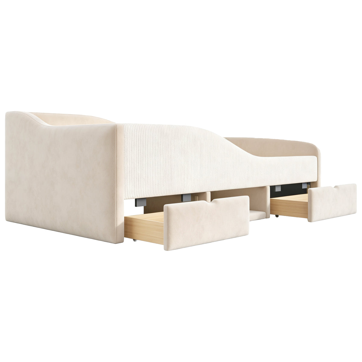 Upholstered Children's Bed 90x190 with 2 Drawers, Beige Velvet