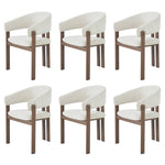 Dining Chairs, Set of 6 with Metal Legs and Wood Look, Linen Fabric, Walnut Wood Color
