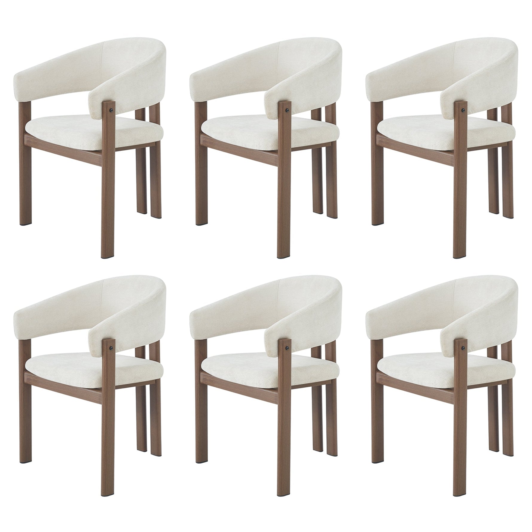 Dining Chairs, Set of 6 with Metal Legs and Wood Look, Linen Fabric, Walnut Wood Color
