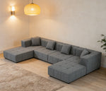 Shaped Convertible Modular Couch, 6-Seat Boneless Sectional for Living Room and Apartment, Gray
