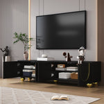 TV Cabinet Lowboard Textured Doors Shelves Push-to-Open - Gold Accents