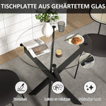 Dining Table, Round for 4 People, Steel Legs, Tempered Glass, Black + Transparent