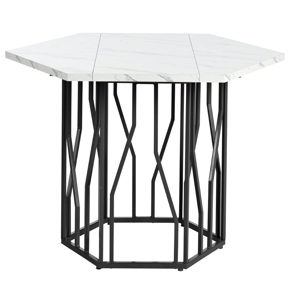 Hexagonal Dining Table Modern Marble Coffee Table Black Metal Base