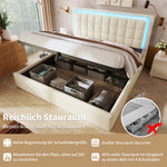 Upholstered Storage Bed 180x200cm with LED, White Faux Leather