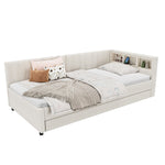 Daybed 90x200cm with Trundle, Storage & LED, Beige Linen