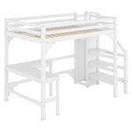 Loft Bed 140x200cm L-Shaped Desk Open Wardrobe Pine Wood White