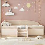 Children's Upholstered Bed 90x190cm with Steps, Beige Velvet